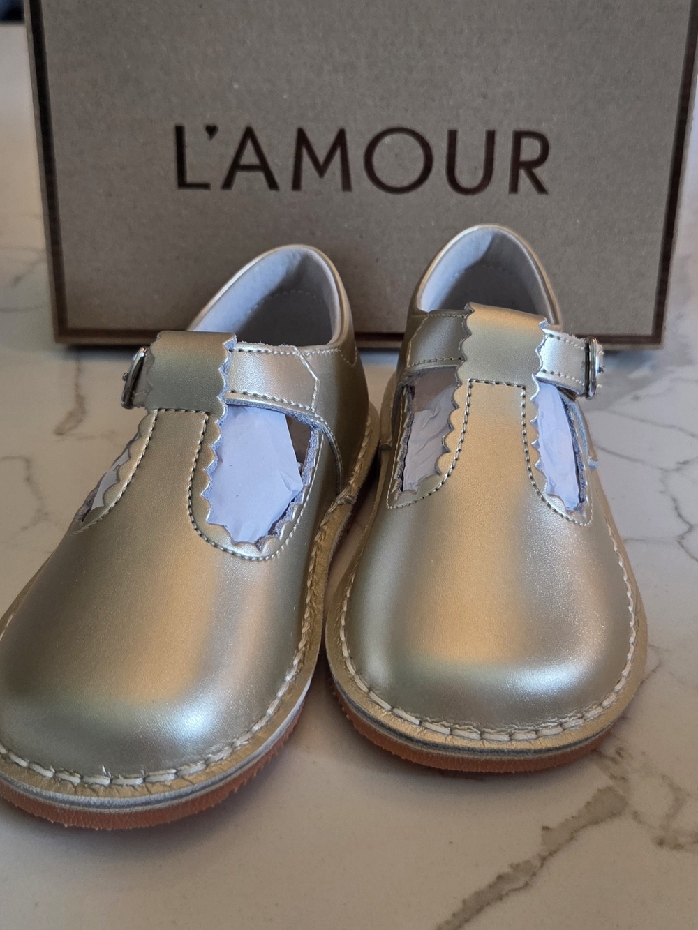 L'Amour Kids Metallic Gold T-Strap Dress Shoes